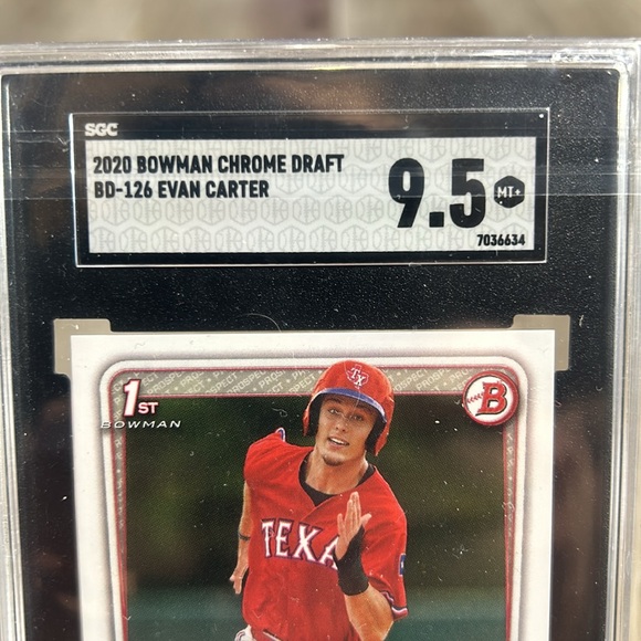 Evan Carter 2020 Bowman Chrome Draft BD-126 SGC 9.5 Gem Mint Texas Rangers - Picture 2 of 4
